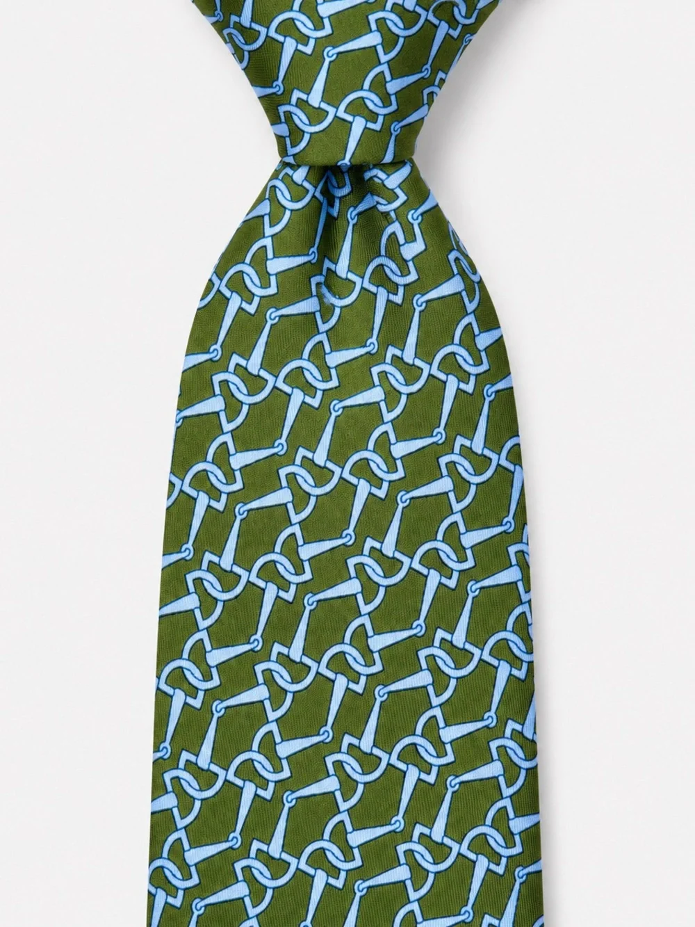 Gucci Men’s Silk Tie Green Blue Horsebit Equestrian Print Made in Italy Luxury